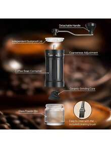 Hand Cranked Coffee Grinder - Adjustable Gear, Ceramic Grinding Head, Extended Stainless Steel Handle, Easy To Clean Glass Powder Compartment. - Multicolor - View 6