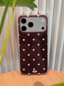 简约可爱黑白波点手机壳，兼容 17 Pro Max、16、15、14 Plus、13、12、11、14、15、16 Pro Max，带保护后盖 - 棕色底波點 - 查看 9