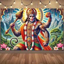 1pc 2D Flat Hanuman God Of New Creation Polyester Backdrop Vibrant Wall Decor With Sunset & Waterfall Scene Home Office Outdoor Parties Weddings Birthdays & Celebrations No Electricity Needed Banners Ornaments - 彩色 - 查看 7
