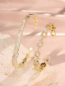 rakol Bộ 2 vòng tay dạng hở, làm từ đồng mạ vàng 18K đính đá Zirconia, được các cô gái xinh đẹp yêu thích. - Vàng - Xem 6