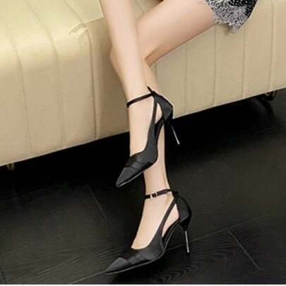Sandalias de tacón alto elegantes para mujer, de unicolor, para ocasiones formales y de oficina, estilo francés de lujo con elegantes stilettos, adecuadas para viajes, bodas y fiestas, en estilo occidental