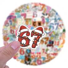 110张67号图案豪华贴纸套装 | 高品质贴纸 | 多场景适用：兼容电脑、笔记本电脑、平板电脑、滑板、行李箱、吉他、头盔、保温杯、日记拼贴、礼品包装贴纸、艺术和手工艺品 - 隨機風格 - 查看 5