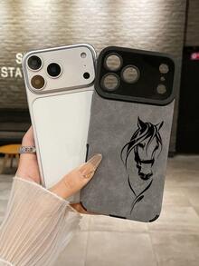 极简奢华仿麂皮纹理马头印花高端灰色手机壳，镜头保护壳，兼容 17/ 17 Pro/ 14/ 16/ 16e/ 17 Pro Max/ 15 - 灰色 - 查看 4