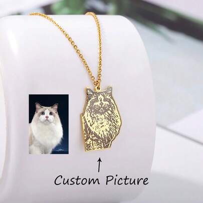 Custom Pet Dog Cat Photo Necklaces For Women Men Stainless Steel Customized Animal Picture Pendant Necklace Personalized Neck Chain Jewelry Birthday Gift