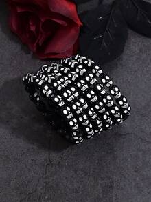 3入組女士、男士派對用恐怖酷彩色骷髏頭彈性珠子手鍊 - 彩色 - 查看 5