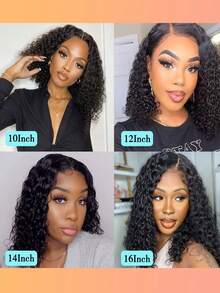 女士8-16英寸侧分时尚深卷波浪假发，基础款，防汗帽，180%密度，适合日常佩戴和派对。 - Natural Black - 查看 7