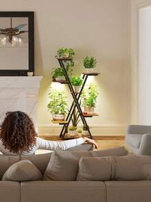 Soporte para plantas de interior con luces de cultivo: Estante metálico grande de varios niveles - Estante vertical iluminado con temporizador para flores y suculentas - Negro - Ver 6