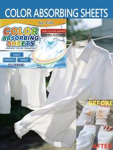 JUE FISH Pacote com 30 folhas absorventes anti-manchas para lavanderia. Protegem as roupas contra transferência de cor, removem manchas de óleo e sujeira, mantendo-as com aparência de novas. Não irritantes, adequadas para uso doméstico. Absorvem moléculas de corantes livres na água. Penetra profundamente nas fibras do tecido, decompondo e removendo manchas difíceis com eficácia, deixando as roupas brilhantes e com aspecto de novas. - Folhas antimanchas para roupas que absorvem a cor - Ver 10