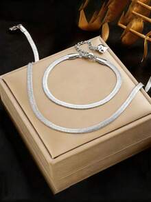 Bộ 2 món trang sức bằng thép không gỉ 316 cổ điển gồm dây chuyền và vòng tay, thích hợp đeo hàng ngày, phụ kiện DIY dành cho nữ. - Dây chuyền + vòng tay bạc - Xem 13