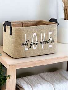 Jute Wardrobe Laundry Organizer, Kids Room Toy Organizer, Foldable Storage Basket - Love - View 2