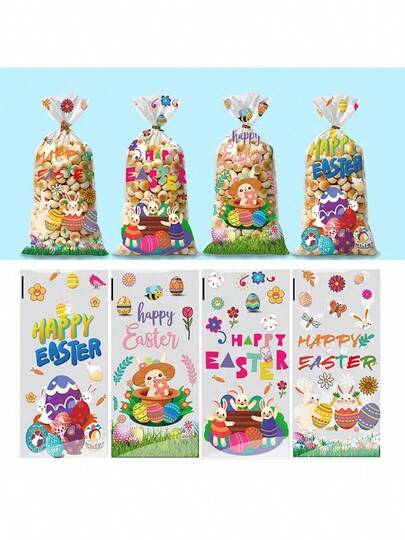 50 Peças Sacos de Presente de Plástico Transparente com Lacres Giratórios, Adequados para Lembrancinhas de Festa de Páscoa, Doces, Presentes e Suprimentos