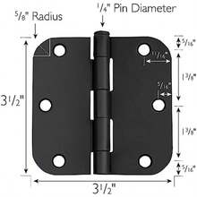 3-Pack 3.5-Inch X 3.5-Inch Interior Door Hinges With 5/8-Inch Radius, Oil Rubbed Bronze, Heavy Duty Steel Construction, Left- Or Right-Handed – Design House, 181438 - Matte Black-3 - 查看 5