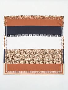 1条方巾式头巾，女士缎面豹纹几何图案发带，时尚头巾，披肩，围巾，领巾 - 彩色 - 查看 6