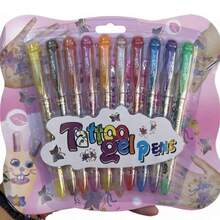 "Set de 10 Bolígrafos de Gel con Brillo para Tatuajes Temporales, Kit de Arte Corporal Lavable para Niños, Regalo Creativo DIY" - Multicolor - Ver 1