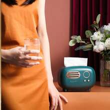 2个复古收音机造型纸巾盒 | 塑料材质，表面光滑，适合中世纪和现代室内装饰风格，可用于浴室/客厅/卧室收纳，经典美学，时尚收纳，复古装饰 - 彩色 - 查看 9