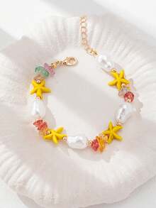 Bộ 1 vòng tay hình sao biển phong cách biển mùa hè, vòng tay đính hạt ngọc trai giả thủ công dành cho nữ, trang sức vòng tay phong cách Bohemia Boho phù hợp cho bãi biển, du lịch, lướt sóng, kỳ nghỉ, quà tặng. - Nhiều màu - Xem 2