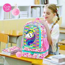 2-In-1 Backpack For Girls,17" Elementary Students Backpack Preschool Bags And Lunch Box- Purple Sequin Cats - Backpack - View 10