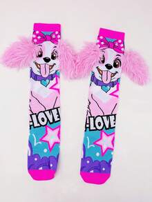 Một đôi tất cao đến đầu gối cho trẻ em với họa tiết chú chó con 3D và trang trí tai. Tất trẻ em. Tất cho bé. Tất ngộ nghĩnh, phù hợp cho mọi mùa. Đây là lựa chọn lý tưởng cho các lễ hội, đón năm mới, hoạt động ngoài trời, cosplay, mặc hàng ngày, tiệc tùng và làm quà tặng ngày lễ. - Màu Hồng baby - Xem 7