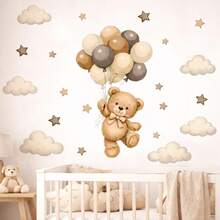 Pegatina de pared con globo de oso estilo bohemio, decoración de habitación de bebé con oso y cielo estrellado, autoadhesiva para decoración del hogar, habitación de niños y dormitorio, estilo europeo y americano - Multicolor 2 - Ver 10