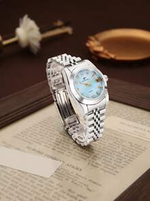 1pc Women's Quartz Wrist Watch, Silver Steel Strap, Sparkling Diamond Markings, Overall Design Focuses On Sweet And Delicate Style, Suitable For Romantic Women - Silver - View 6