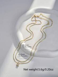 2pcs Copper Necklace With Micro-Inlaid Cubic Zirconia, Layered Pendant Necklace, Suitable For Beach And Vacation Accessories - Yellow Gold - View 7