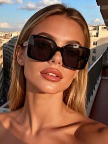 1 Pair Unisex Oversized Square Plastic Frame Fashion Glasses, Multi-Color Fashion Beach Glasses - Black - View 5