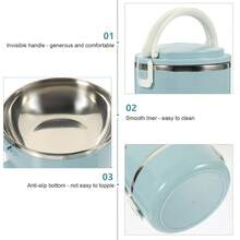 1400ML Double Layer Bento Box Stainless Steel Insulated Lunch Box With Lids And Handles Portable Stackable Metal Round Food Containers For School Work Travel - Baby Blue - View 8