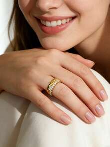 Charm-In Gold Plated Full Zirconia Adjustable Open Ring For Women Vintage Luxe Style For Party & Daily Wear Perfect Gift For Her - Gold - View 2
