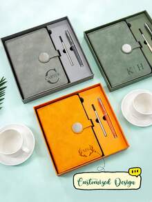 Customized Premium Notebook And Pen Gift Set, Customized Elegant Writing Set, Customized Personalized Notebook And Pen, Customized Notebook Gift, Customized Stylish Stationery Set, Customized Elegant Notebook, Customized Hardcover Notebook - The Ideal Gift For Students And Professionals - Round Button Book - View 2