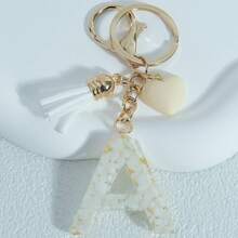 Shiny Marble Texture Uppercase English Resin Letter Set (26 Letters), 18K Gold Plated Lobster Clasp Chain Flat Ring 3 Pieces Set, Fashionable & Casual, Can Be Used As Cup Chain, Bag Chain, Phone Hanging Chain, Perfect For Birthday, Christmas Gifts, Car Accessories, Bag Charms, Campus Style, Gothic Style, Y2K Style - Beige - View 3