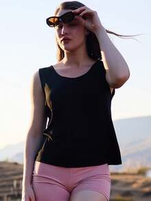 Áo tank top cổ tròn màu trơn cỡ lớn, áo tank top cơ bản không tay kiểu dáng thường ngày, áo tank top cổ tròn không tay màu trơn, áo tank top đa năng mặc hàng ngày, áo tank top cổ tròn màu trơn, áo tank top không tay kiểu dáng thường ngày cho mùa hè màu đen - màu đen - Xem 6