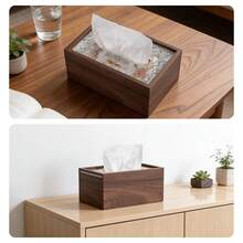1 pieza/2 piezas Caja de pañuelos de madera de nogal premium, emparejada con tapa de empuje ondulada, caja de almacenamiento/soporte de pañuelos de estilo minimalista moderno, de uso múltiple, para: hogar, fiesta, sala de estar, dormitorio, baño y escritorio de oficina. Adecuado para: Navidad, Acción de Gracias, uso diario, Año Nuevo, Día de San Valentín y feriados nacionales, opción ideal. - Caja de pañuelos de papel corrugado - Ver 9