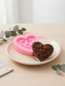 1pc/2pcs Heart-Shaped Chocolate Cookie Mold, Peace Design Silicone Mold, Perfect For Coating With Chocolate Oreos, Cakes, Candies, Puddings And Mini Soaps - Pink - View 1