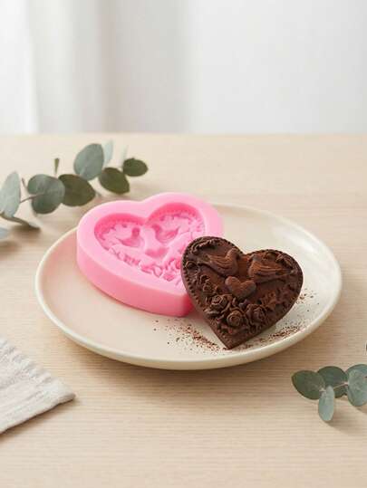 1pc/2pcs Heart-Shaped Chocolate Cookie Mold, Peace Design Silicone Mold, Perfect For Coating With Chocolate Oreos, Cakes, Candies, Puddings And Mini Soaps