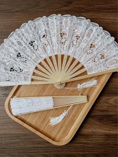 Ventaglio pieghevole in pizzo di cotone stile vittoriano, ventaglio da sposa ricamato vintage, adatto per matrimoni, balli in maschera, tea party, feste in costume, balli, eventi formali, accessori fotografici (bianco)