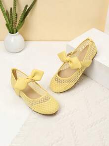 1 Pair Girls' Bow Decor Flat Shoes, Suitable For Spring And Autumn - Yellow - View 3