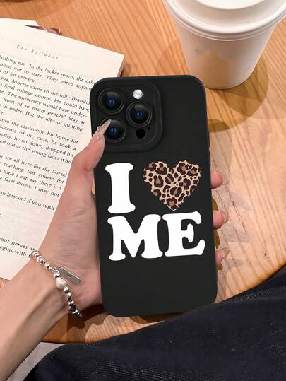Fashionable, Popular, Personalized, "I Love Me" With Leopard Print Heart Self-Love Slogan Pattern Design Theme Luxury Shockproof Aesthetic Cute Phone Case, Lens Protrusion Protection, Compatible With IPhone 17/17Pro/17Pro Max, 16, 15, 14, 13, 12, 11 Plus/Pro Max And Series, And Compatible With For Galaxy S/A Series, Gift For Easter Day, Christmas Halloween Decoration/Gift For Birthday, Girlfriend, Boyfriend, Friend Or Yourself