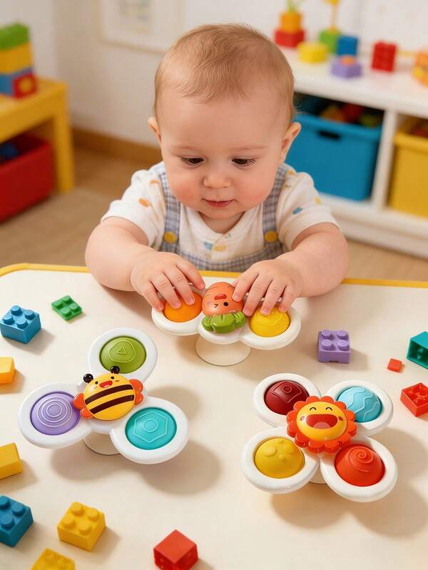Wielofunkcyjna, wirująca zabawka dla niemowląt w wieku 6-12-18 miesięcy, z dyskiem do naciskania i obracania, do wczesnej edukacji, do żucia, kolorowa zabawka Montessori stymulująca wzrok, prezent dla noworodka/niemowlęcia, prezent unisex na Boże Narodzenie/Halloween/Święto Dziękczynienia