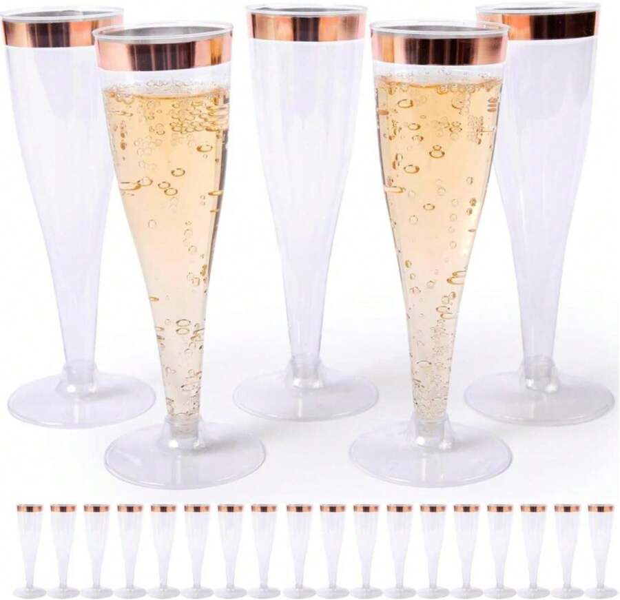Prestee 200 Disposable Champagne Flutes Gold Glitter Glasses - 4.5 Oz Plastic Champagne Cups For Parties, Wedding Toasts, Mimosa Bar, And New Year\U2019s Eve - Elegant Bulk Gold Plastic Wine Flutes | Disposable, Gold Glitter, Glasses, Champagne Cups, For Parties, Wedding Toasts - ColorE - 查看 1