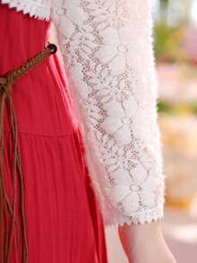 1 chiếc áo khoác cardigan ren mỏng nhẹ, áo khoác mùa hè thanh lịch tay dài thoáng mát, có thể phối cùng váy slip dress. - trắng - Xem 2
