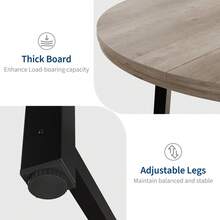 Industrial 47'' Round Dining Table For 4-6 – Space-Saving Wooden Kitchen Table – Sturdy Metal Frame – Perfect For Dining Room Or Kitchen – No Chairs Included - Gris - Ver 5