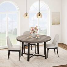 Industrial 47'' Round Dining Table For 4-6 – Space-Saving Wooden Kitchen Table – Sturdy Metal Frame – Perfect For Dining Room Or Kitchen – No Chairs Included - Gris - Ver 7
