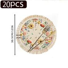1/4/6pcs Spring And Summer Collection, Floral And Leaf Print With Butterfly Design Linen Table Mat/Coffee Cup Coaster - Multicolor - View 19