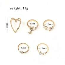 Juego de anillos con forma de corazón y mariposa, ajustables y de múltiples articulaciones, con efecto de goteo de aceite, para mujeres - Dorado - Ver 5