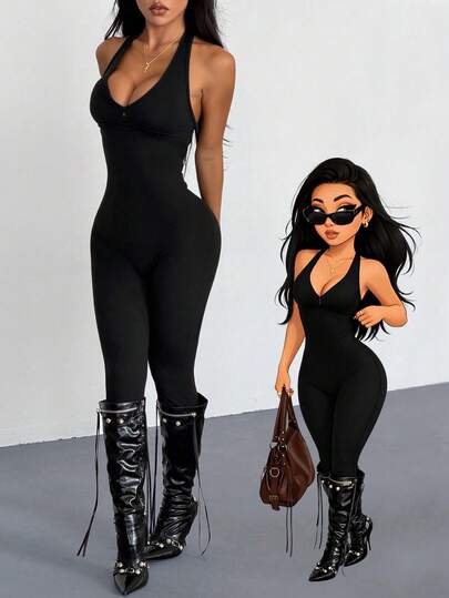 AITYI Studio Women's Jumpsuit, Backless Design Sporty Fitness Workout, High Stretch Soft Comfortable Fabric, Suitable For Graduation Season, Back To School, New Year, Christmas, Evening Workout Outfit