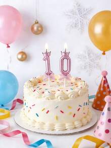 粉色0-9数字生日蛋糕装饰，3D数字蛋糕插牌，0-9数字生日蜡烛，18岁、30岁、40岁、50岁、60岁生日蛋糕装饰，皇冠蝴蝶结生日蜡烛，粉色蝴蝶结生日蛋糕装饰，适用于派对、婚礼、周年纪念装饰 - 多色 - 查看 10