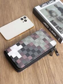 HOVI'S Men's Dual Zipper Camouflage Checkerboard Clutch Bag - With Wrist Strap, Large Capacity, Multi-Card Slots, Cash Compartment, Phone Stand, Great Gift For New Year And Valentine's Day - Black and White - View 5