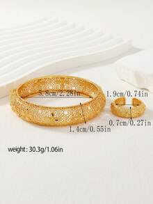 2pcs Middle Eastern Ramadan Hollow Pattern Full Bangle & Ring Jewelry Set, Ideal Ramadan Festival Gift - Yellow Gold - View 4