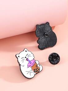 2pcs/set Creative & Lovely Cat Shaped Brooch Set For Girls - Multicolor - View 5