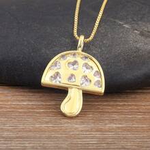 High Quality Mushroom Shape Gold Plated Charm Pendant Necklace For Women Girl Boy Cubic Zirconia Chain Link Jewelry Party Gifts - Gold - View 10